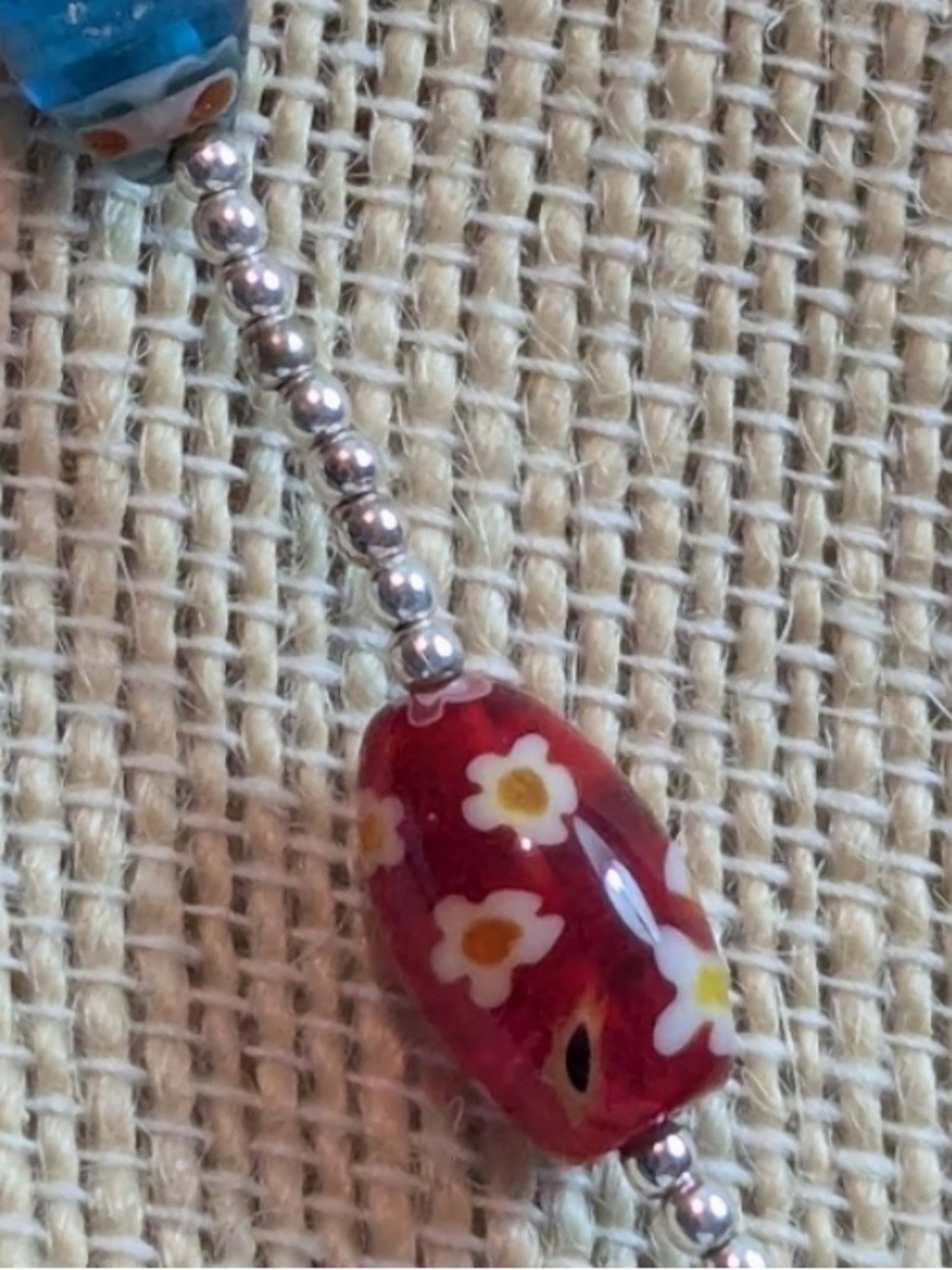 Venetian Style Glass Bead Necklace Multicolor Millefiori Sterling Silver - Picture 7 of 7